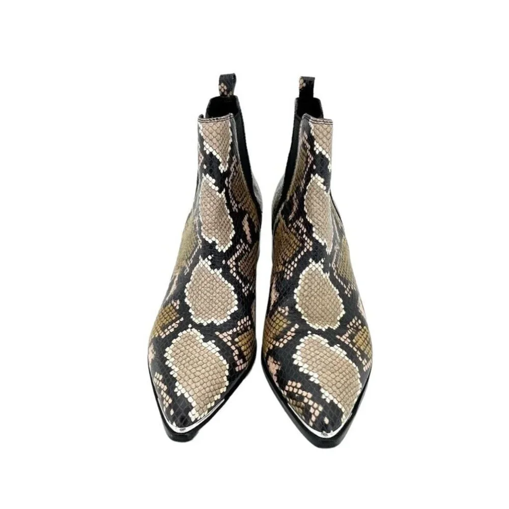 Marc Fisher Boots Yale Snake Print Leather Pointed Toe Ankle Boots SZ 7